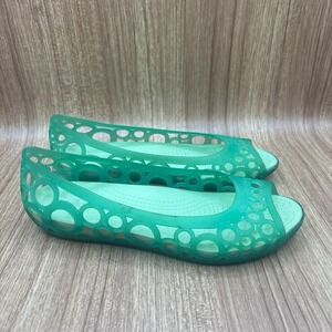 Crocs Adrina Peep Toe Flat Teal Green Womens Size 7 Jelly Cutout Sandals